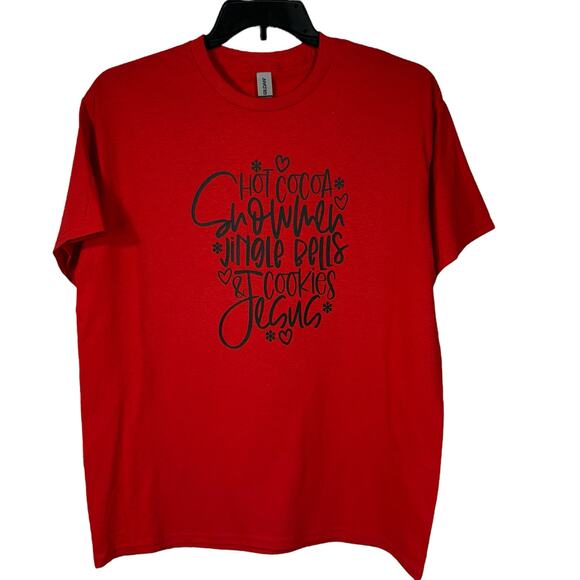 Christmas Holiday Womens Medium Red T-Shirt Crew Neck Short Sleeve Stretch - Picture 3 of 7